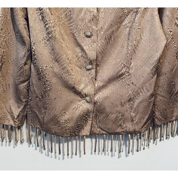 Natasia Collection Jacket Womens 10 Dusty Pink Patterned Satin Beaded Fringe - Picture 3 of 6